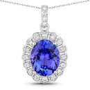 2.93 Carat Genuine Tanzanite and White Diamond 14K White Gold Pendant-1