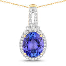 3.74 Carat Genuine Tanzanite and White Diamond 14K Yellow Gold Pendant-1