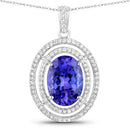 4.90 Carat Genuine Tanzanite and White Diamond 14K White Gold Pendant-1
