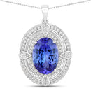 5.91 Carat Genuine Tanzanite and White Diamond 14K White Gold Pendant-1
