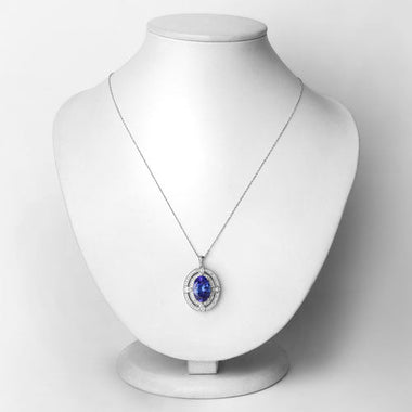5.91 Carat Genuine Tanzanite and White Diamond 14K White Gold Pendant - 0