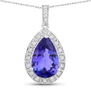 3.13 Carat Genuine Tanzanite and White Diamond 14K White Gold Pendant-1