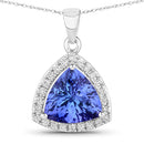 3.11 Carat Genuine Tanzanite and White Diamond 14K White Gold Pendant-1