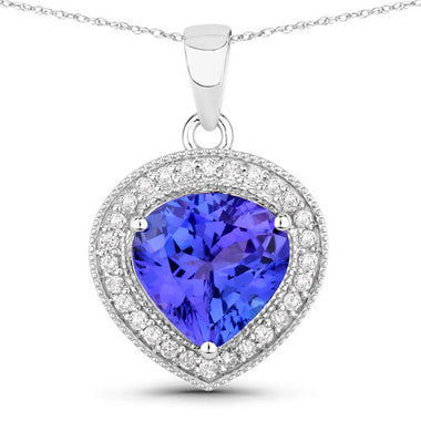2.58 Carat Genuine Tanzanite and White Diamond 14K White Gold Pendant