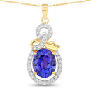 3.91 Carat Genuine Tanzanite and White Diamond 14K Yellow Gold Pendant-1