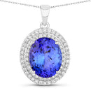 3.90 Carat Genuine Tanzanite and White Diamond 14K White Gold Pendant-1