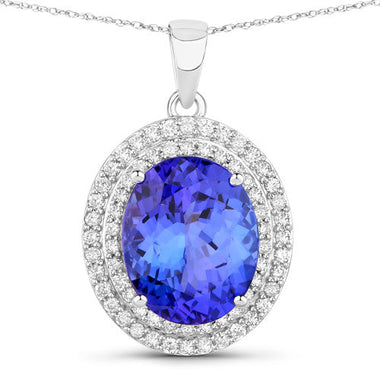 3.90 Carat Genuine Tanzanite and White Diamond 14K White Gold Pendant