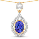 4.40 Carat Genuine Tanzanite and White Diamond 14K Yellow Gold Pendant-1