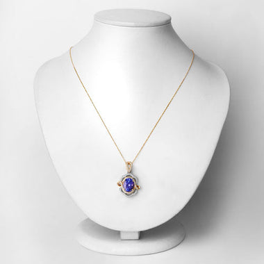 4.61 Carat Genuine Tanzanite and White Diamond 14K White Gold(Two-Tone) Pendant - 0