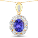 4.13 Carat Genuine Tanzanite and White Diamond 14K Yellow Gold Pendant-1