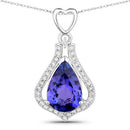 3.30 Carat Genuine Tanzanite and White Diamond 14K White Gold Pendant-1