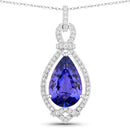 7.11 Carat Genuine Tanzanite and White Diamond 14K White Gold Pendant-1