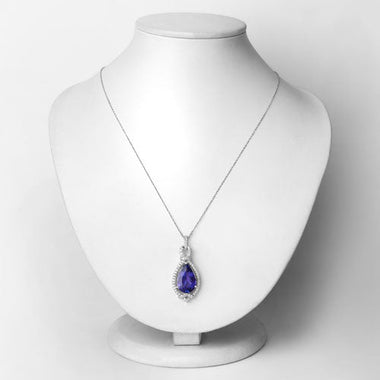 7.11 Carat Genuine Tanzanite and White Diamond 14K White Gold Pendant - 0