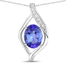 1.73 Carat Genuine Tanzanite and White Diamond 14K White Gold Pendant-1