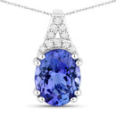 2.10 Carat Genuine Tanzanite and White Diamond 14K White Gold Pendant-1