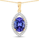 2.38 Carat Genuine Tanzanite and White Diamond 14K Yellow Gold Pendant-1