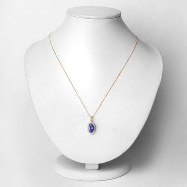 2.38 Carat Genuine Tanzanite and White Diamond 14K Yellow Gold Pendant - 0