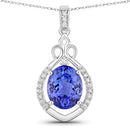 3.02 Carat Genuine Tanzanite and White Diamond 14K White Gold Pendant-1