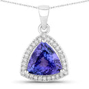 2.78 Carat Genuine Tanzanite and White Diamond 14K White Gold Pendant-1
