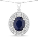 4.82 Carat Genuine Blue Sapphire and White Diamond 14K White Gold Pendant-1