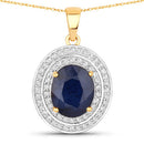 4.82 Carat Genuine Blue Sapphire and White Diamond 14K Yellow Gold Pendant-1
