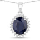 4.63 Carat Genuine Blue Sapphire and White Diamond 14K White Gold Pendant-1