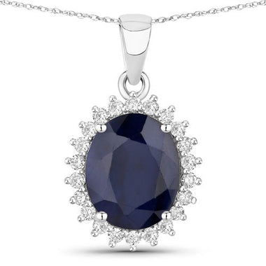 4.63 Carat Genuine Blue Sapphire and White Diamond 14K White Gold Pendant
