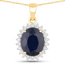 4.63 Carat Genuine Blue Sapphire and White Diamond 14K Yellow Gold Pendant-1