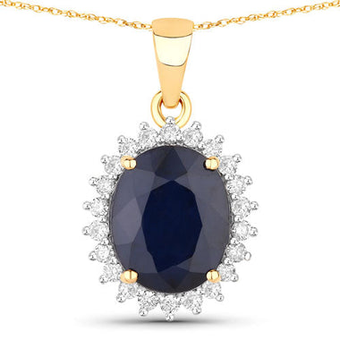 4.63 Carat Genuine Blue Sapphire and White Diamond 14K Yellow Gold Pendant