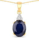 4.41 Carat Genuine Blue Sapphire and White Diamond 14K Yellow Gold Pendant-1