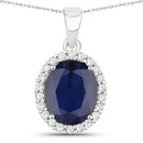 4.63 Carat Genuine Blue Sapphire and White Diamond 14K White Gold Pendant-1