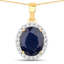 4.63 Carat Genuine Blue Sapphire and White Diamond 14K Yellow Gold Pendant-1