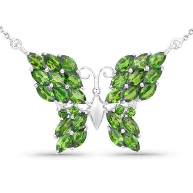 4.88 Carat Genuine Chrome Diopside and White Topaz .925 Sterling Silver Pendant - 0