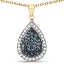 14K Yellow Gold Plated 0.81 Carat Genuine Blue Diamond and White Diamond .925 Sterling Silver Pendant-3