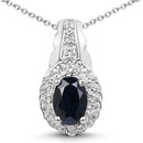 0.98 Carat Genuine Blue Sapphire and White Topaz .925 Sterling Silver Pendant-3