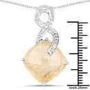 8.81 Carat Genuine Golden Rutile and White Diamond .925 Sterling Silver Pendant-7