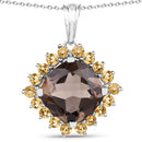 6.17 Carat Genuine Smoky Quartz and Citrine .925 Sterling Silver Pendant-1