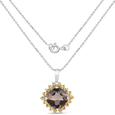 6.17 Carat Genuine Smoky Quartz and Citrine .925 Sterling Silver Pendant - 0