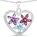 2.35 Carat Genuine Amethyst, Swiss Blue Topaz and Rhodolite .925 Sterling Silver Pendant-4
