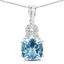 6.97 Carat Genuine Blue Topaz and White Topaz .925 Sterling Silver Pendant-3