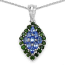 1.40 Carat Genuine Tanzanite and Chrome Diopside .925 Sterling Silver Pendant-1