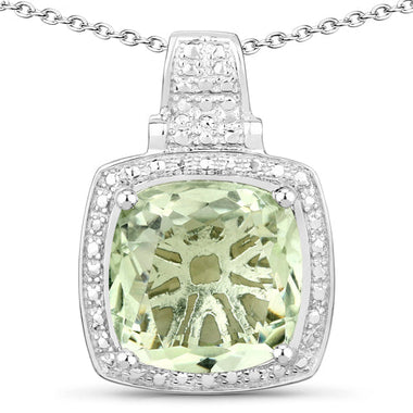 5.50 Carat Genuine Green Amethyst .925 Sterling Silver Pendant - 0