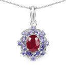 3.22 Carat Genuine Glass Filled Ruby & Tanzanite .925 Sterling Silver Pendant-3