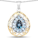 18K Yellow Gold Plated 4.44 Carat Genuine London Blue Topaz and Blue Topaz .925 Sterling Silver Pendant-3
