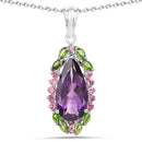 6.22 Carat Genuine Amethyst, Chrome Diopside and Rhodolite .925 Sterling Silver Pendant-4