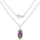 6.22 Carat Genuine Amethyst, Chrome Diopside and Rhodolite .925 Sterling Silver Pendant-5