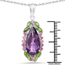 6.22 Carat Genuine Amethyst, Chrome Diopside and Rhodolite .925 Sterling Silver Pendant-6