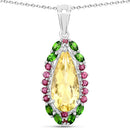 "6.19 Carat Genuine Citrine, Chrome Diopside and Rhodolite Garnet .925 Sterling Silver Pendant-2