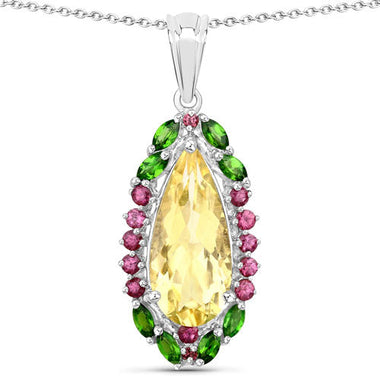 "6.19 Carat Genuine Citrine, Chrome Diopside and Rhodolite Garnet .925 Sterling Silver Pendant - 0