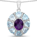 9.50 Carat Genuine Amethyst, Blue Topaz and White Topaz .925 Sterling Silver Pendant-2